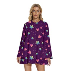 Round Neck Long Sleeve Bohemian Style Chiffon Mini Dress 