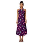 Colorful Stars Hearts Seamless Vector Pattern Sleeveless Cross Front Cocktail Midi Chiffon Dress