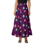 Colorful Stars Hearts Seamless Vector Pattern Tiered Ruffle Maxi Skirt
