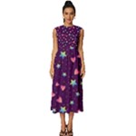 Colorful Stars Hearts Seamless Vector Pattern Sleeveless Round Neck Midi Dress
