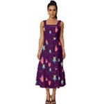 Colorful Stars Hearts Seamless Vector Pattern Square Neckline Tiered Midi Dress