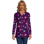 Colorful Stars Hearts Seamless Vector Pattern Long Sleeve Drawstring Hooded Top