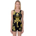 Mexican Culture Golden Tribal Icons One Piece Boyleg Swimsuit
