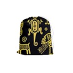 Mexican Culture Golden Tribal Icons Drawstring Pouch (Medium)