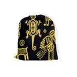 Mexican Culture Golden Tribal Icons Drawstring Pouch (Large)