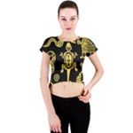 Mexican Culture Golden Tribal Icons Crew Neck Crop Top