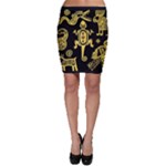 Mexican Culture Golden Tribal Icons Bodycon Skirt