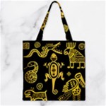 Mexican Culture Golden Tribal Icons Zipper Grocery Tote Bag
