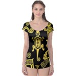 Mexican Culture Golden Tribal Icons Boyleg Leotard 