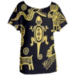 Mexican Culture Golden Tribal Icons Women s Oversized T-Shirt