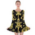 Mexican Culture Golden Tribal Icons Long Sleeve Skater Dress