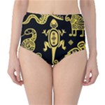 Mexican Culture Golden Tribal Icons Classic High-Waist Bikini Bottoms
