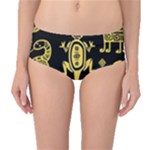 Mexican Culture Golden Tribal Icons Mid-Waist Bikini Bottoms