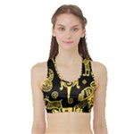 Mexican Culture Golden Tribal Icons Sports Bra with Border