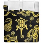 Mexican Culture Golden Tribal Icons Duvet Cover Double Side (California King Size)