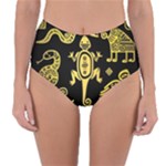 Mexican Culture Golden Tribal Icons Reversible High-Waist Bikini Bottoms