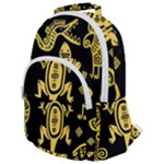 Mexican Culture Golden Tribal Icons Rounded Multi Pocket Backpack