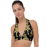 Mexican Culture Golden Tribal Icons Halter Plunge Bikini Top