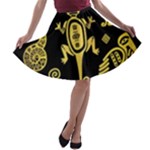Mexican Culture Golden Tribal Icons A-line Skater Skirt