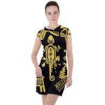 Mexican Culture Golden Tribal Icons Drawstring Hooded Dress
