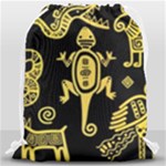 Mexican Culture Golden Tribal Icons Drawstring Bag (Large)