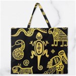 Mexican Culture Golden Tribal Icons Zipper Large Tote Bag