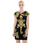 Mexican Culture Golden Tribal Icons Cap Sleeve Bodycon Dress
