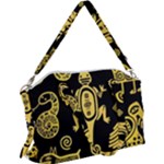 Mexican Culture Golden Tribal Icons Canvas Crossbody Bag