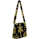 Mexican Culture Golden Tribal Icons Zipper Messenger Bag
