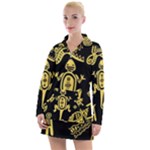 Mexican Culture Golden Tribal Icons Women s Long Sleeve Casual Dress