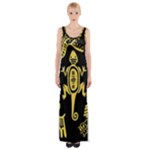 Mexican Culture Golden Tribal Icons Thigh Split Maxi Dress