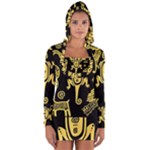 Mexican Culture Golden Tribal Icons Long Sleeve Hooded T-shirt
