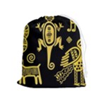 Mexican Culture Golden Tribal Icons Drawstring Pouch (XL)