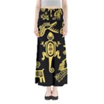 Mexican Culture Golden Tribal Icons Full Length Maxi Skirt