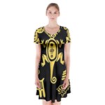 Mexican Culture Golden Tribal Icons Short Sleeve V-neck Flare Dress