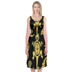Mexican Culture Golden Tribal Icons Midi Sleeveless Dress