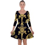 Mexican Culture Golden Tribal Icons Quarter Sleeve Skater Dress