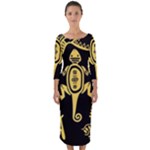 Mexican Culture Golden Tribal Icons Quarter Sleeve Midi Bodycon Dress