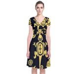 Mexican Culture Golden Tribal Icons Short Sleeve Front Wrap Dress