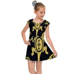 Mexican Culture Golden Tribal Icons Kids  Cap Sleeve Dress