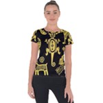 Mexican Culture Golden Tribal Icons Short Sleeve Sports Top 