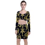 Mexican Culture Golden Tribal Icons Top and Skirt Sets