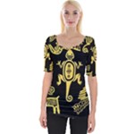Mexican Culture Golden Tribal Icons Wide Neckline T-Shirt