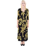 Mexican Culture Golden Tribal Icons Quarter Sleeve Wrap Maxi Dress
