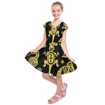 Mexican Culture Golden Tribal Icons Kids  Short Sleeve Dress