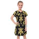 Mexican Culture Golden Tribal Icons Kids  Drop Waist Dress