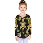 Mexican Culture Golden Tribal Icons Kids  Long Sleeve T-Shirt