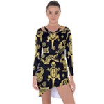 Mexican Culture Golden Tribal Icons Asymmetric Cut-Out Shift Dress