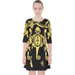 Mexican Culture Golden Tribal Icons Quarter Sleeve Pocket Dress