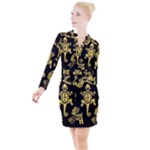 Mexican Culture Golden Tribal Icons Button Long Sleeve Dress
